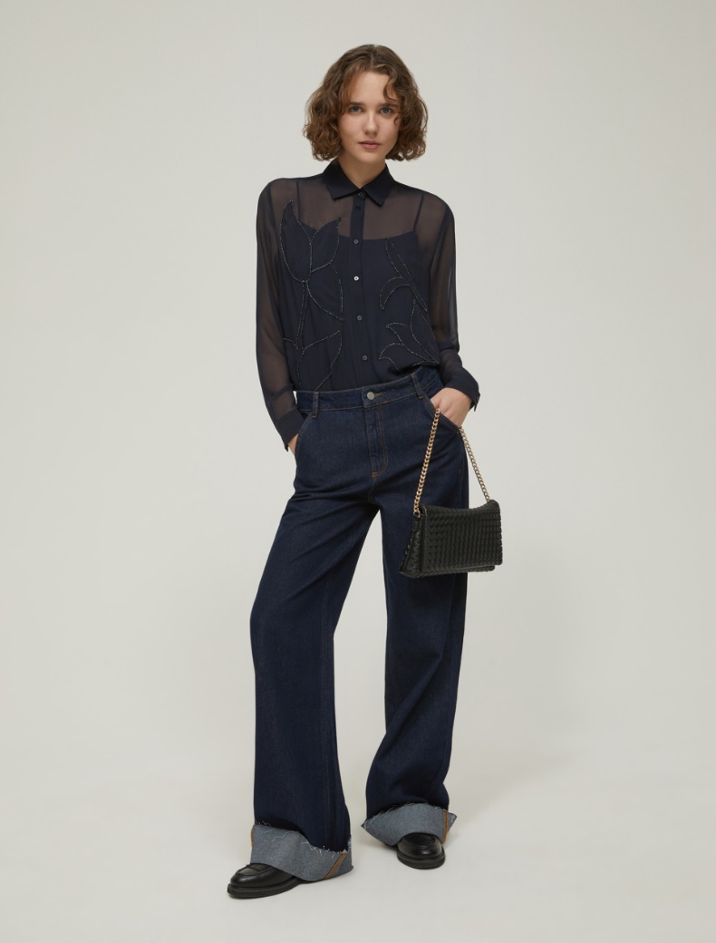 Embroidered georgette shirt - NAVY - pennyblack