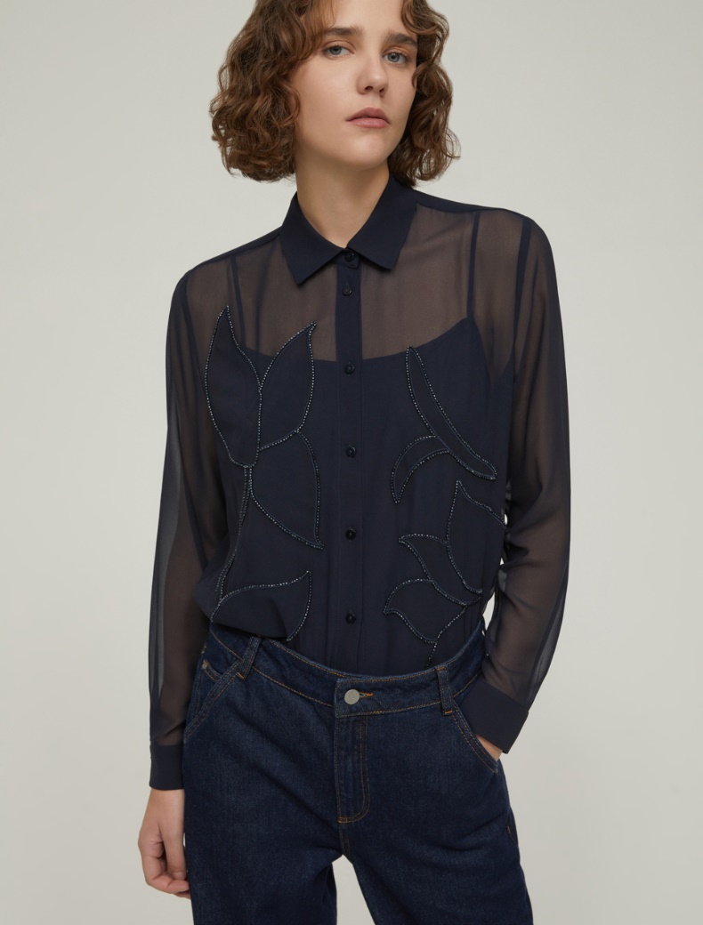 Embroidered georgette shirt - NAVY - pennyblack