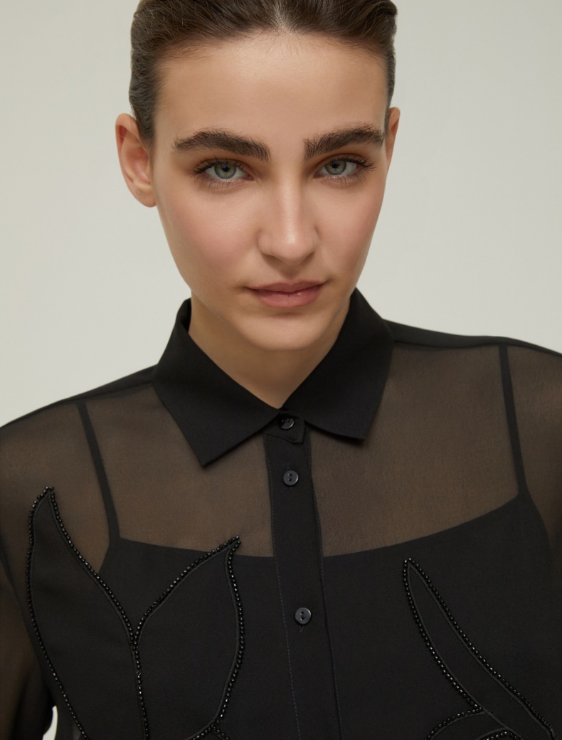 Embroidered georgette shirt - BLACK - pennyblack