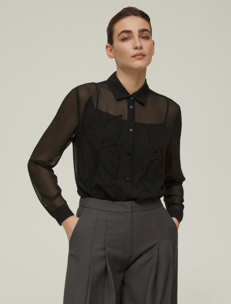 Embroidered georgette shirt - BLACK - pennyblack