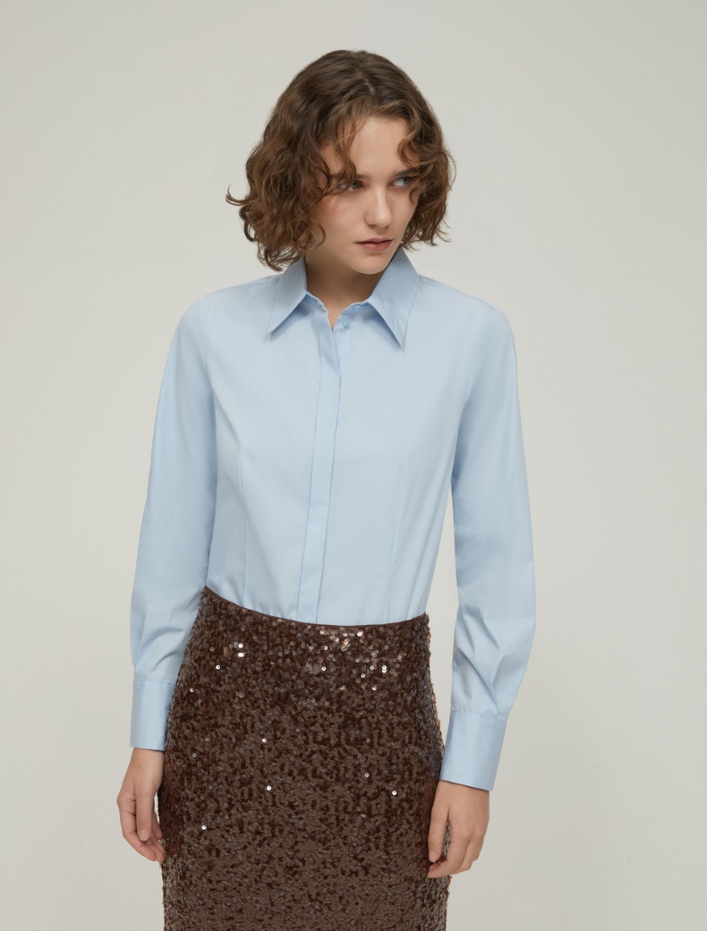 Slim-fit poplin shirt - LIGHT BLUE - pennyblack