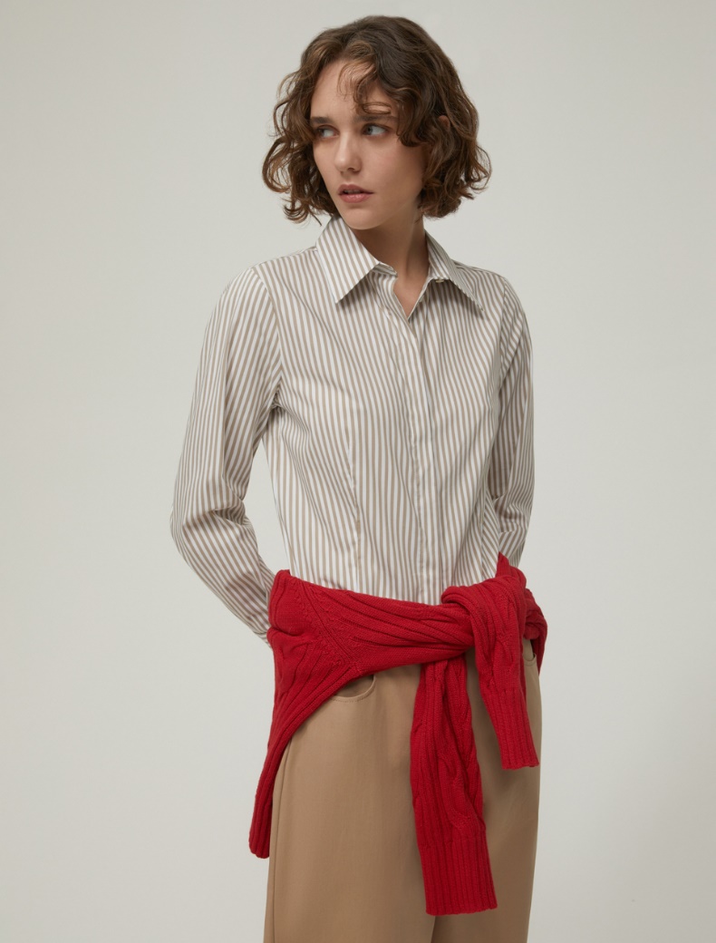 Slim-fit poplin shirt - CAMEL - pennyblack