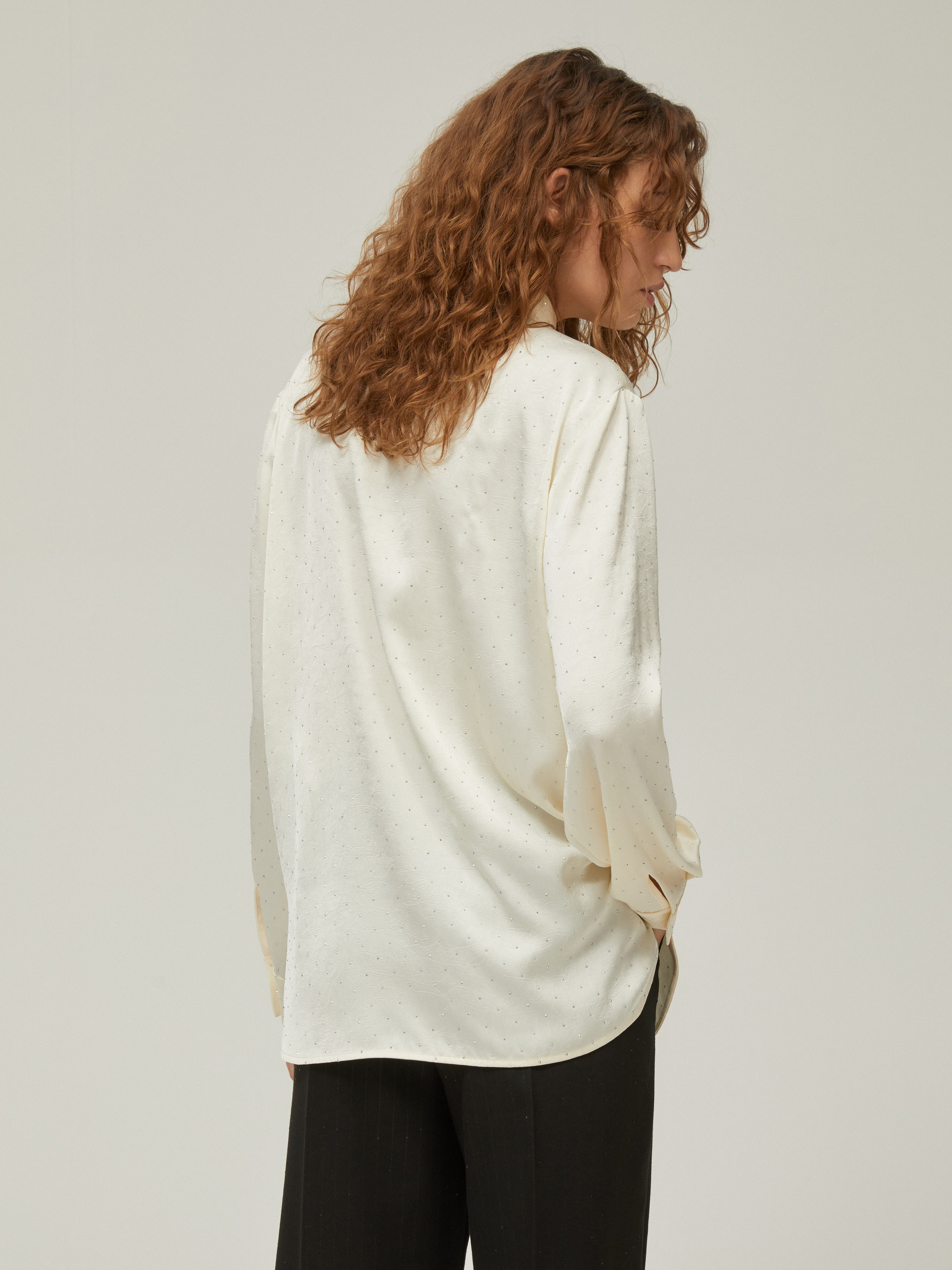 Satin shirt with microstud detail - CREAM - pennyblack