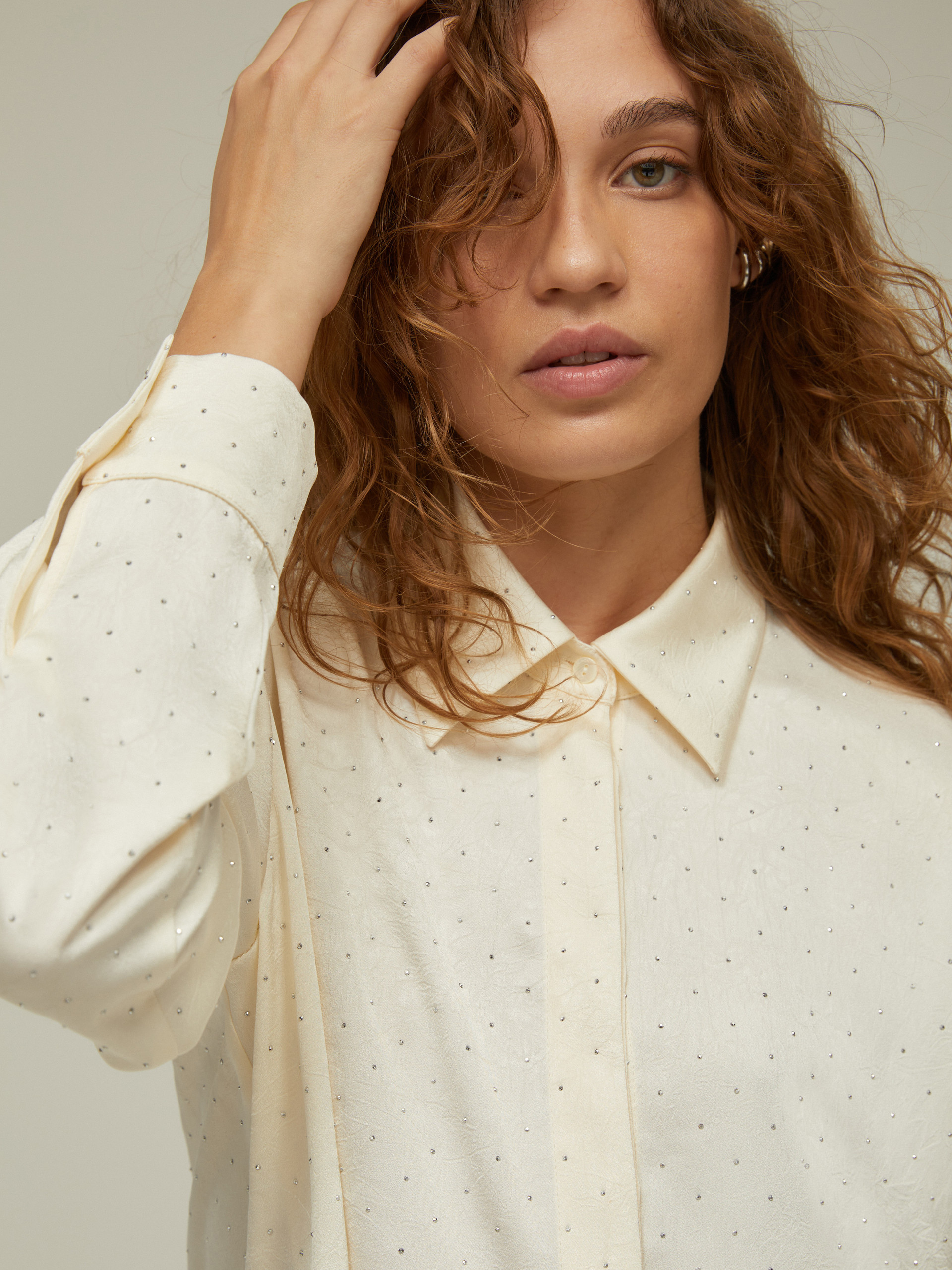 Satin shirt with microstud detail - CREAM - pennyblack