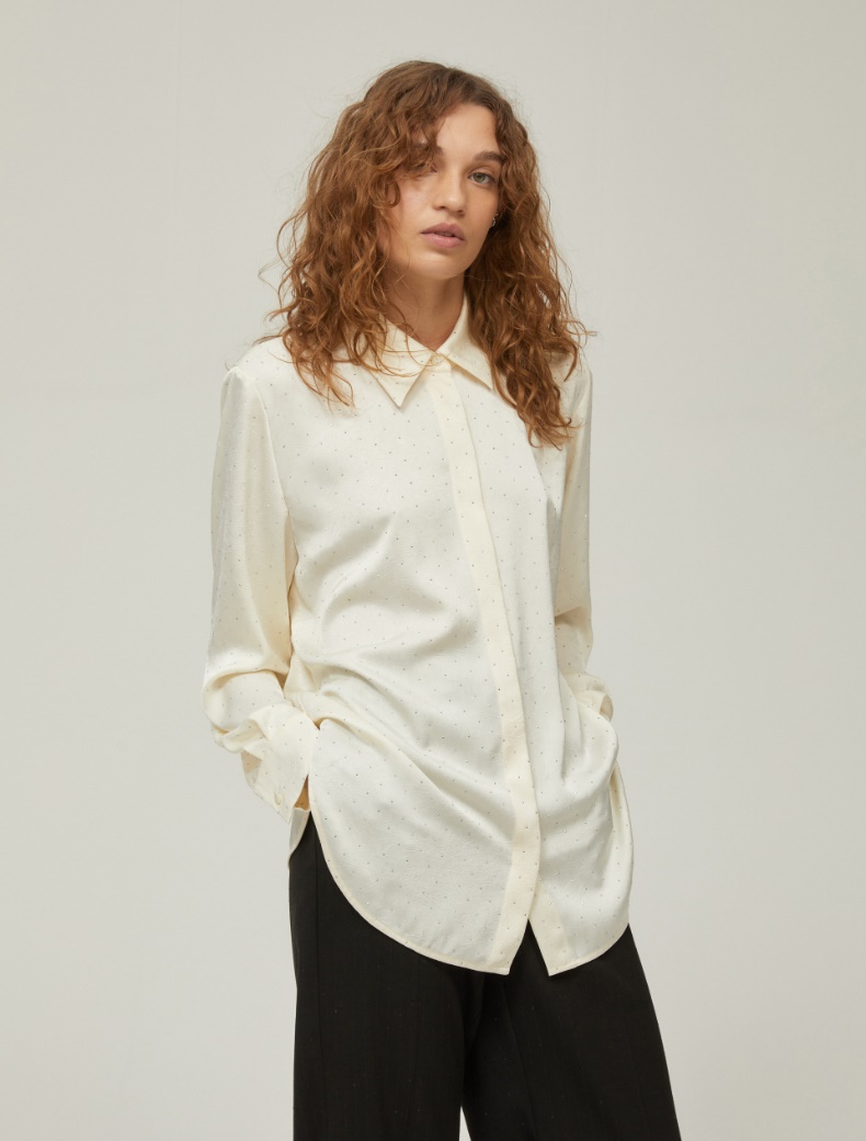 Satin shirt with microstud detail Satin shirt with microstud detail - CREAM - pennyblack