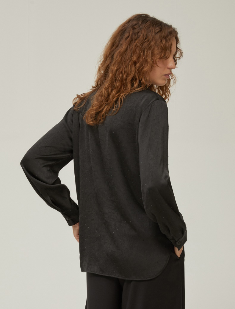 Satin shirt with microstud detail - BLACK - pennyblack