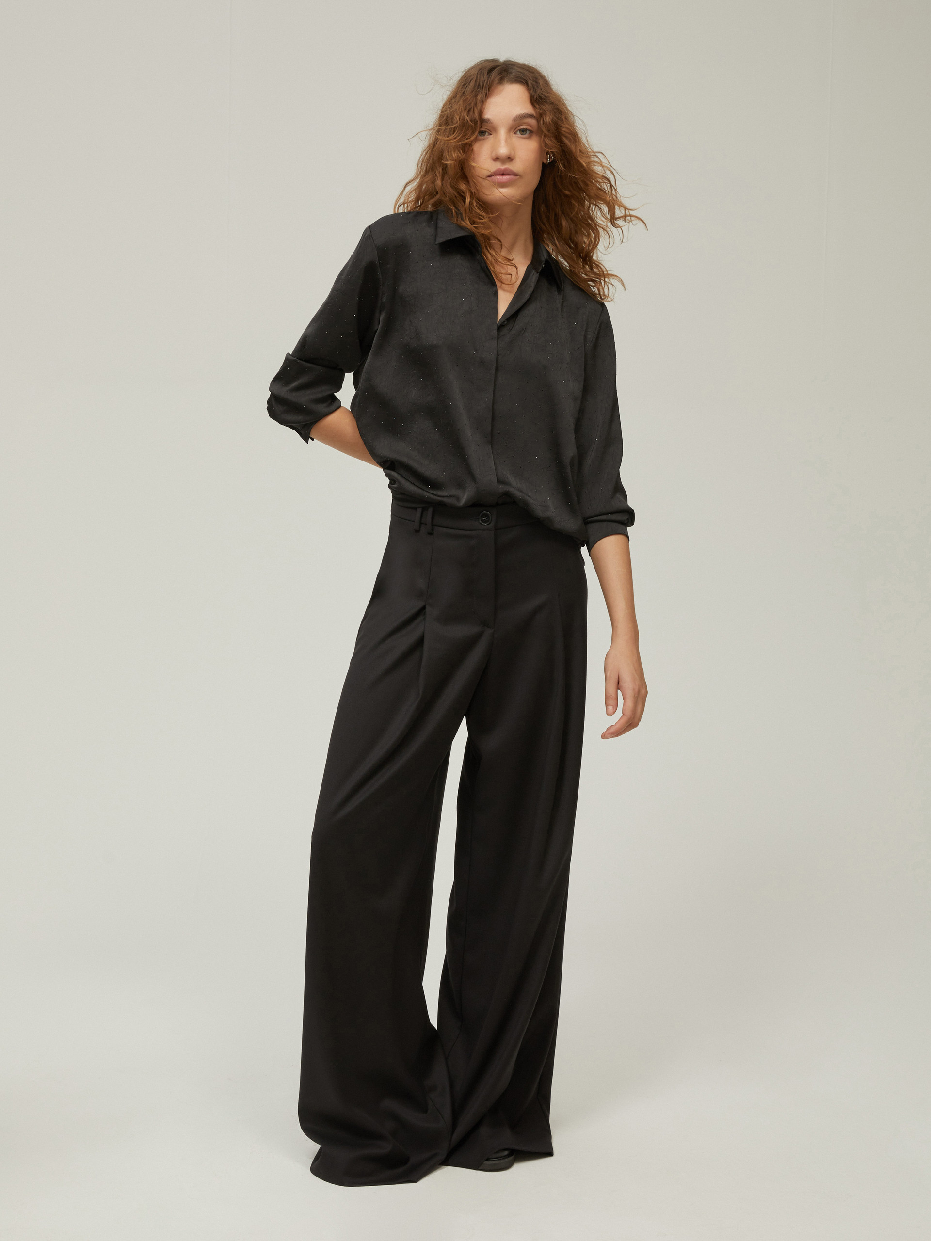 Satin shirt with microstud detail - BLACK - pennyblack