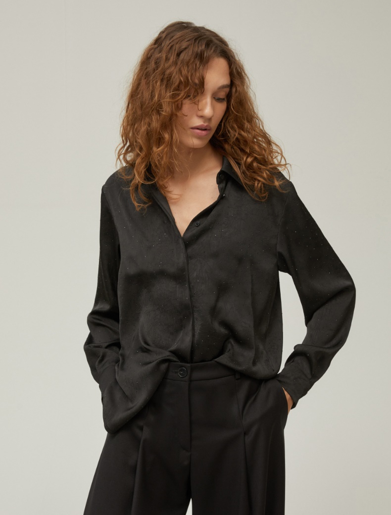 Satin shirt with microstud detail - BLACK - pennyblack