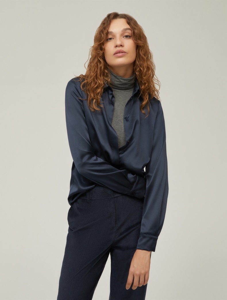 Silk satin shirt - NAVY - pennyblack
