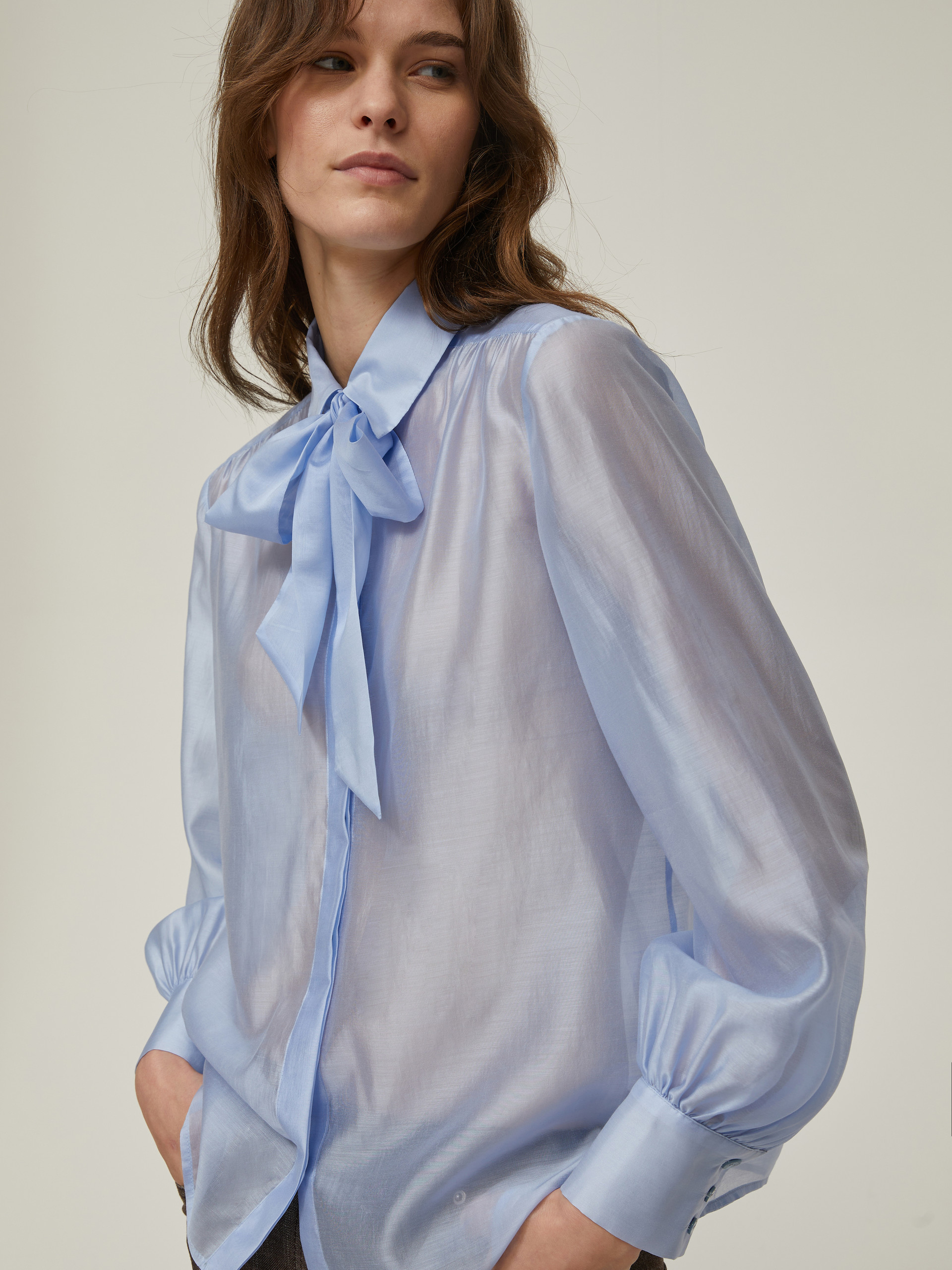 Organza shirt with bow - SKY-BLUE - pennyblack