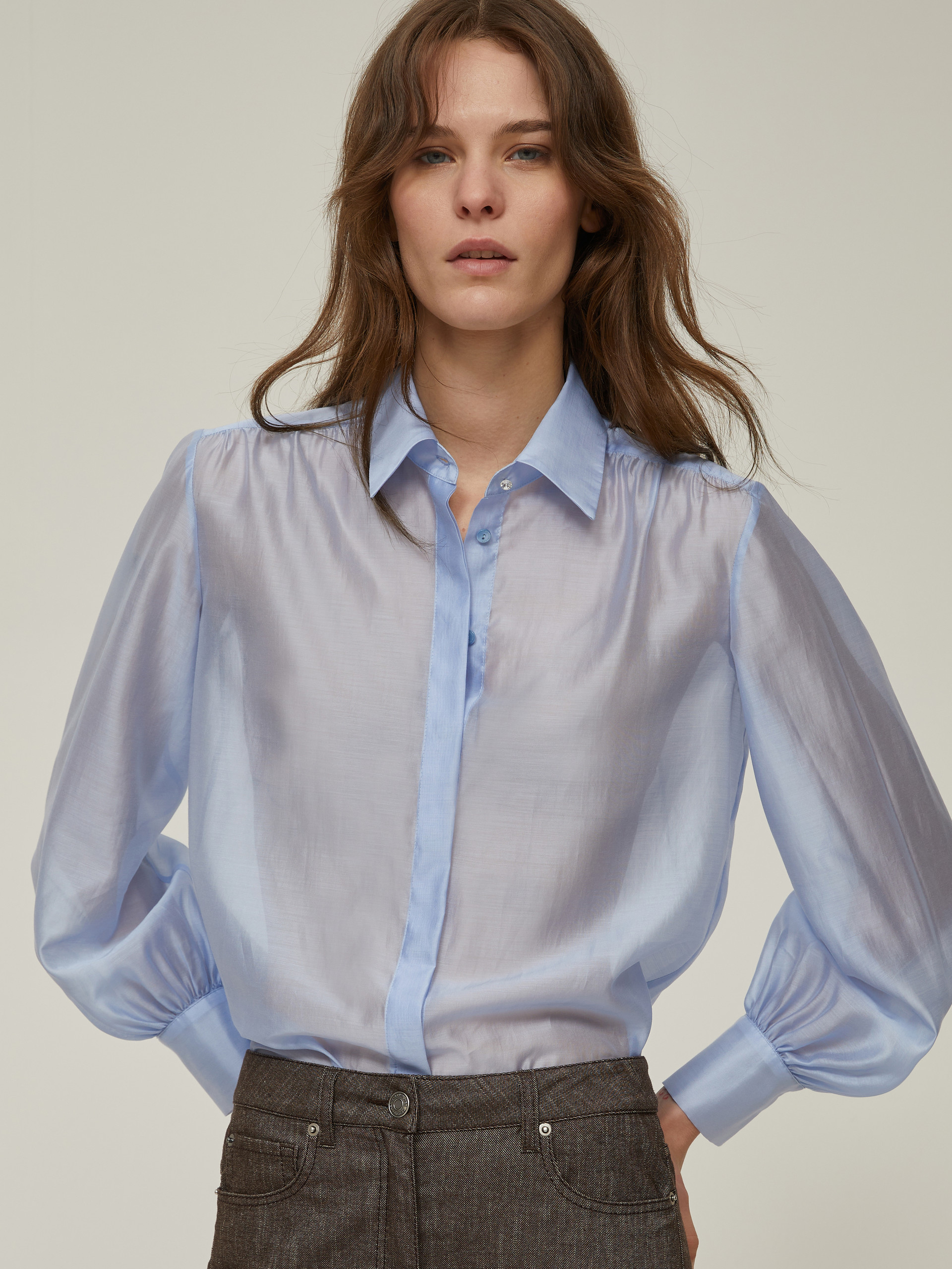 Organza shirt with bow - SKY-BLUE - pennyblack