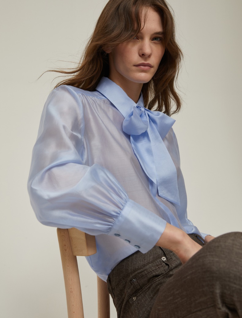 Organza shirt with bow - SKY-BLUE - pennyblack