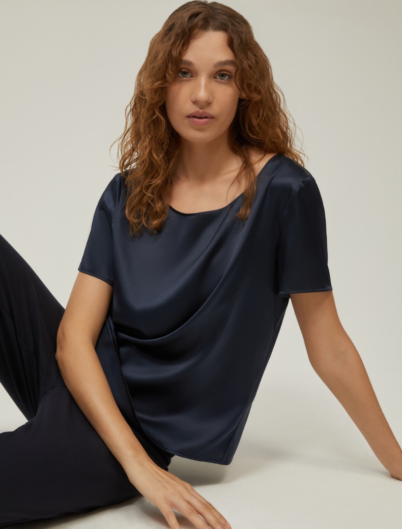 Silk satin T-shirt - NAVY - pennyblack