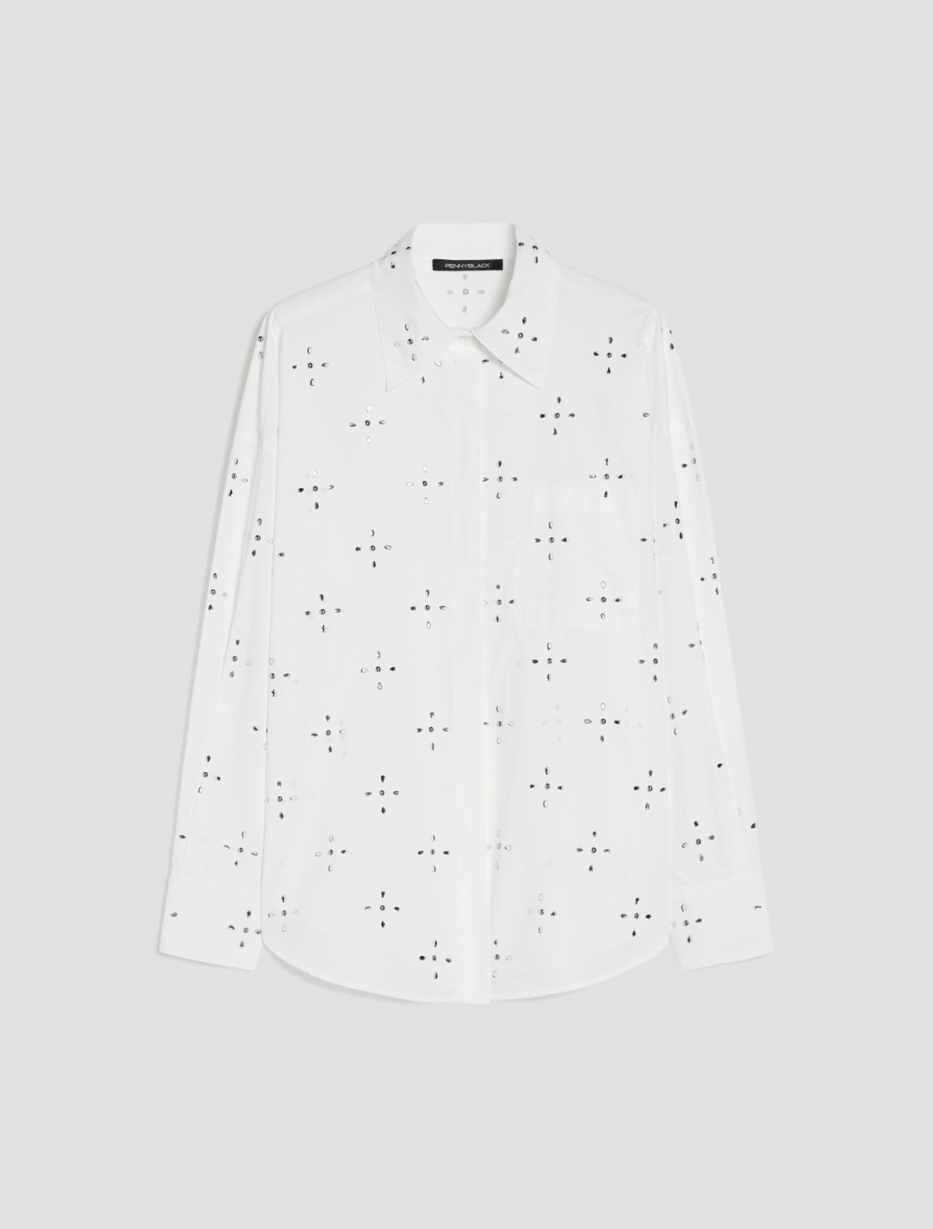 Oversized rhinestone shirt - WHITE - pennyblack