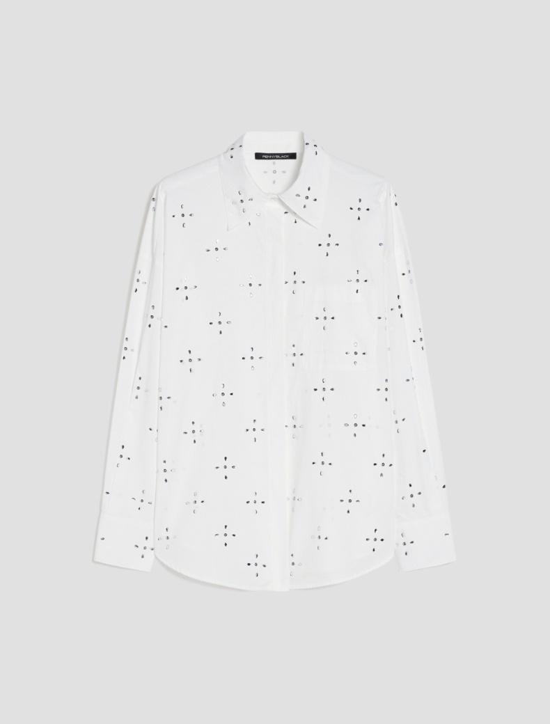Oversized rhinestone shirt - WHITE - pennyblack