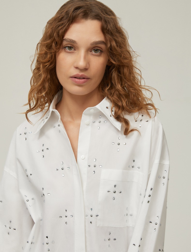 Oversized rhinestone shirt - WHITE - pennyblack