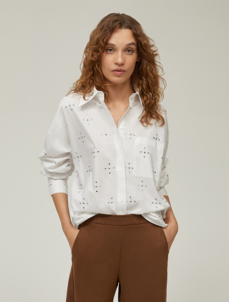 Oversized rhinestone shirt - WHITE - pennyblack