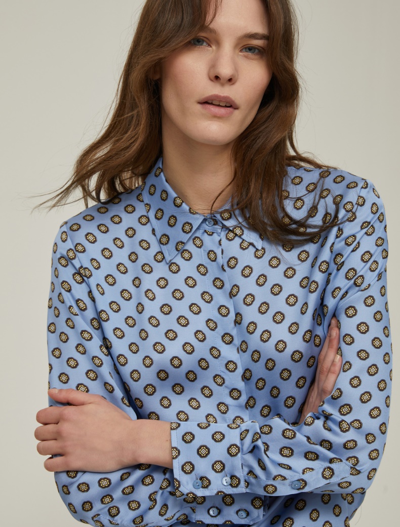 Printed satin shirt - SKY-BLUE - pennyblack