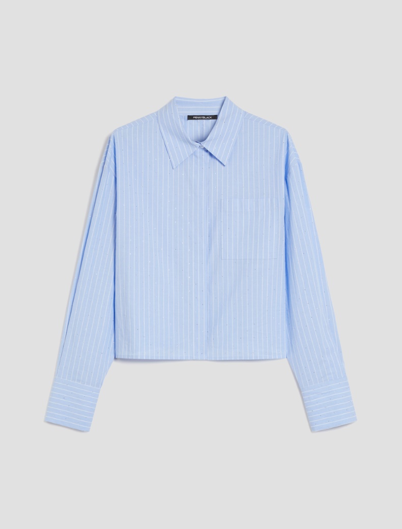 Cropped micro-rhinestone shirt - LIGHT BLUE - pennyblack