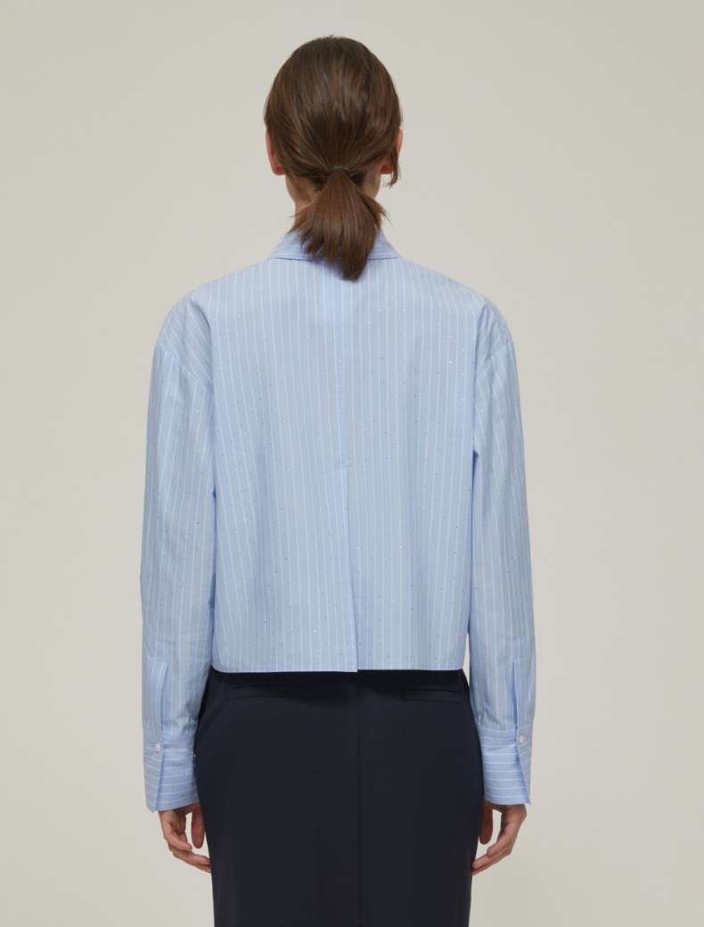 Cropped micro-rhinestone shirt - LIGHT BLUE - pennyblack