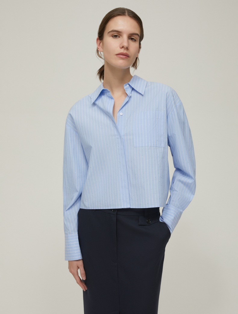 Cropped micro-rhinestone shirt - LIGHT BLUE - pennyblack