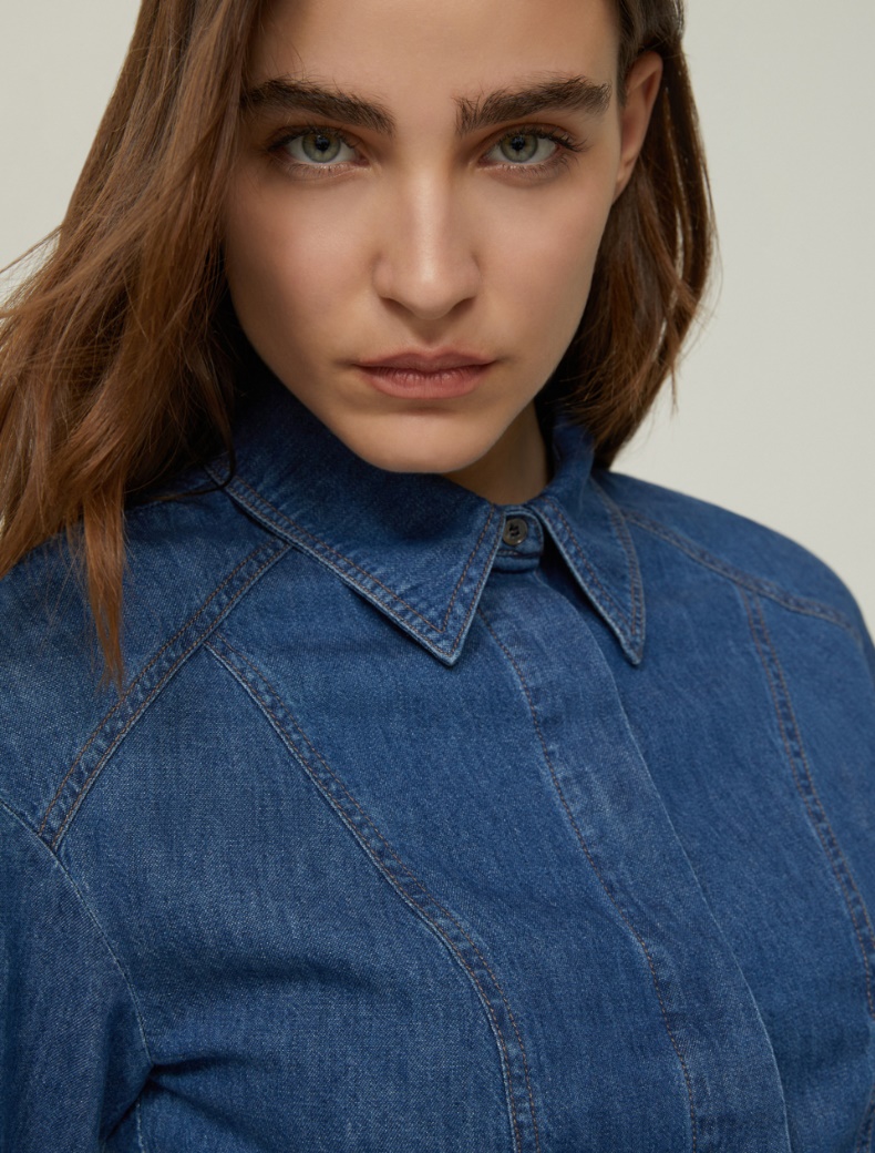 Lightweight denim slim shirt - NAVY - pennyblack