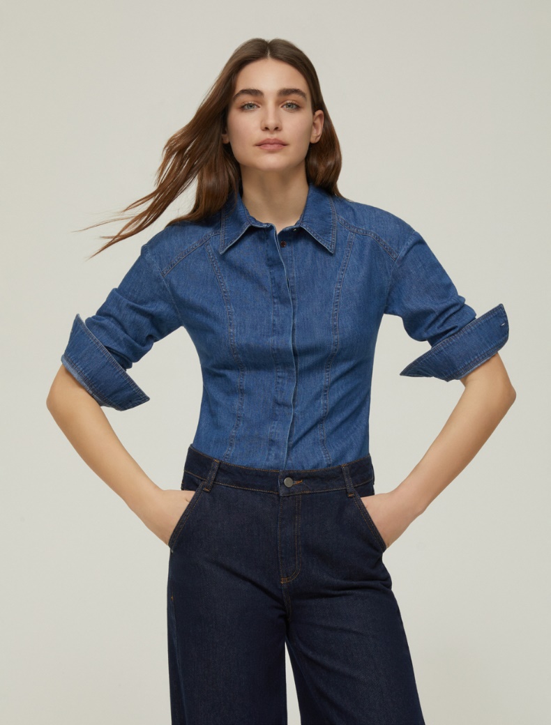 Lightweight denim slim shirt - NAVY - pennyblack