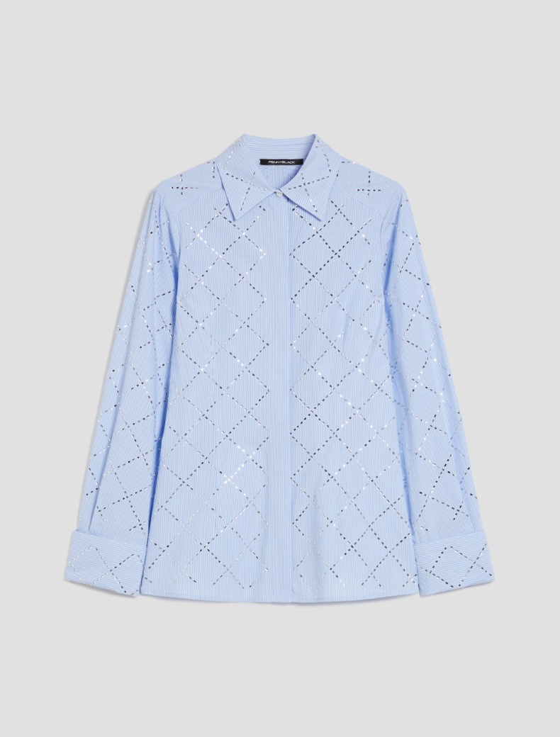 Slim-fit rhinestone shirt - LIGHT BLUE - pennyblack