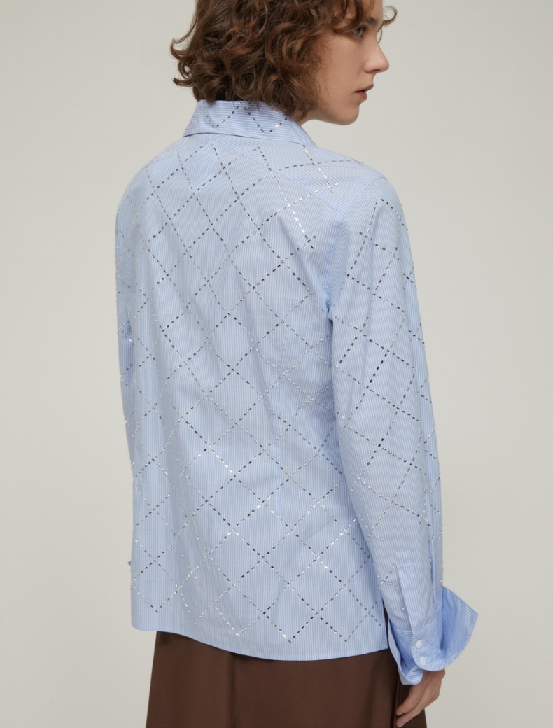 Slim-fit rhinestone shirt - LIGHT BLUE - pennyblack