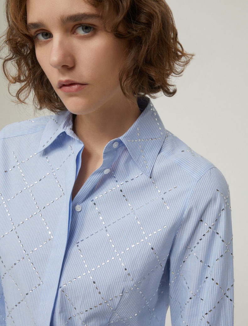 Slim-fit rhinestone shirt - LIGHT BLUE - pennyblack