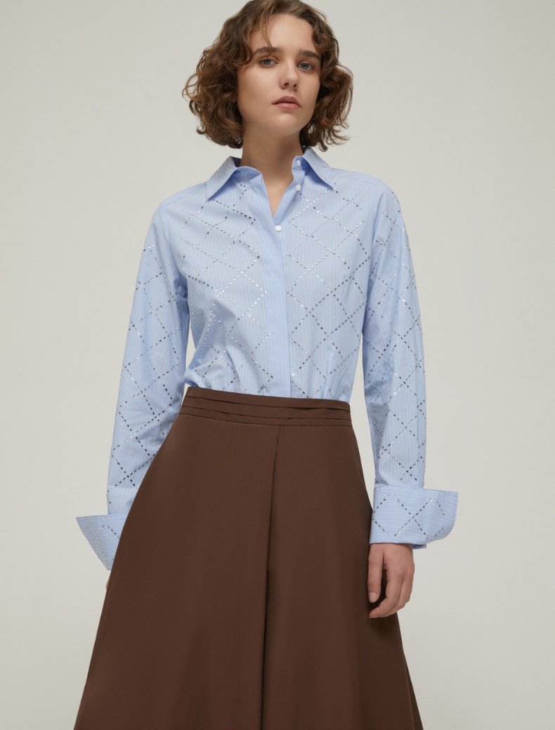 Slim-fit rhinestone shirt - LIGHT BLUE - pennyblack