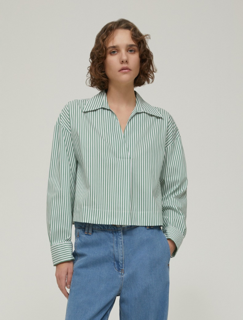 Cropped poplin blouse - GREEN - pennyblack
