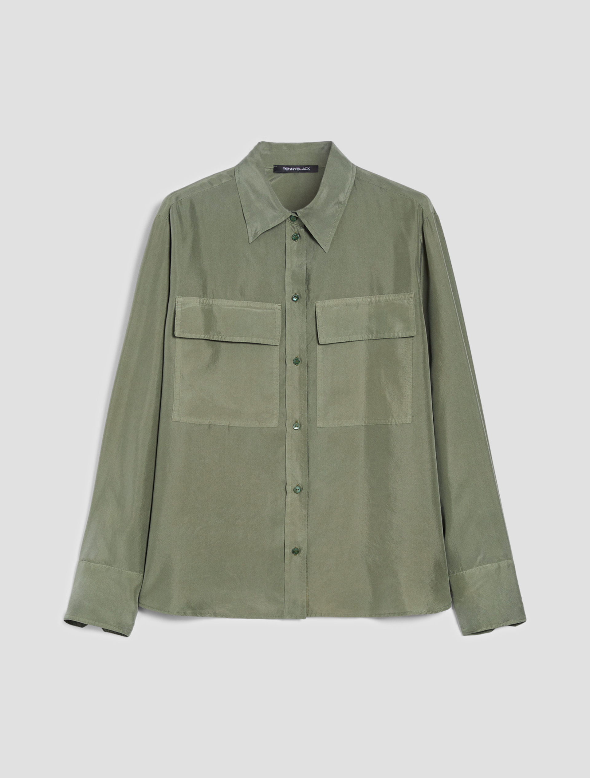 Silk Habotai shirt - KAKI - pennyblack