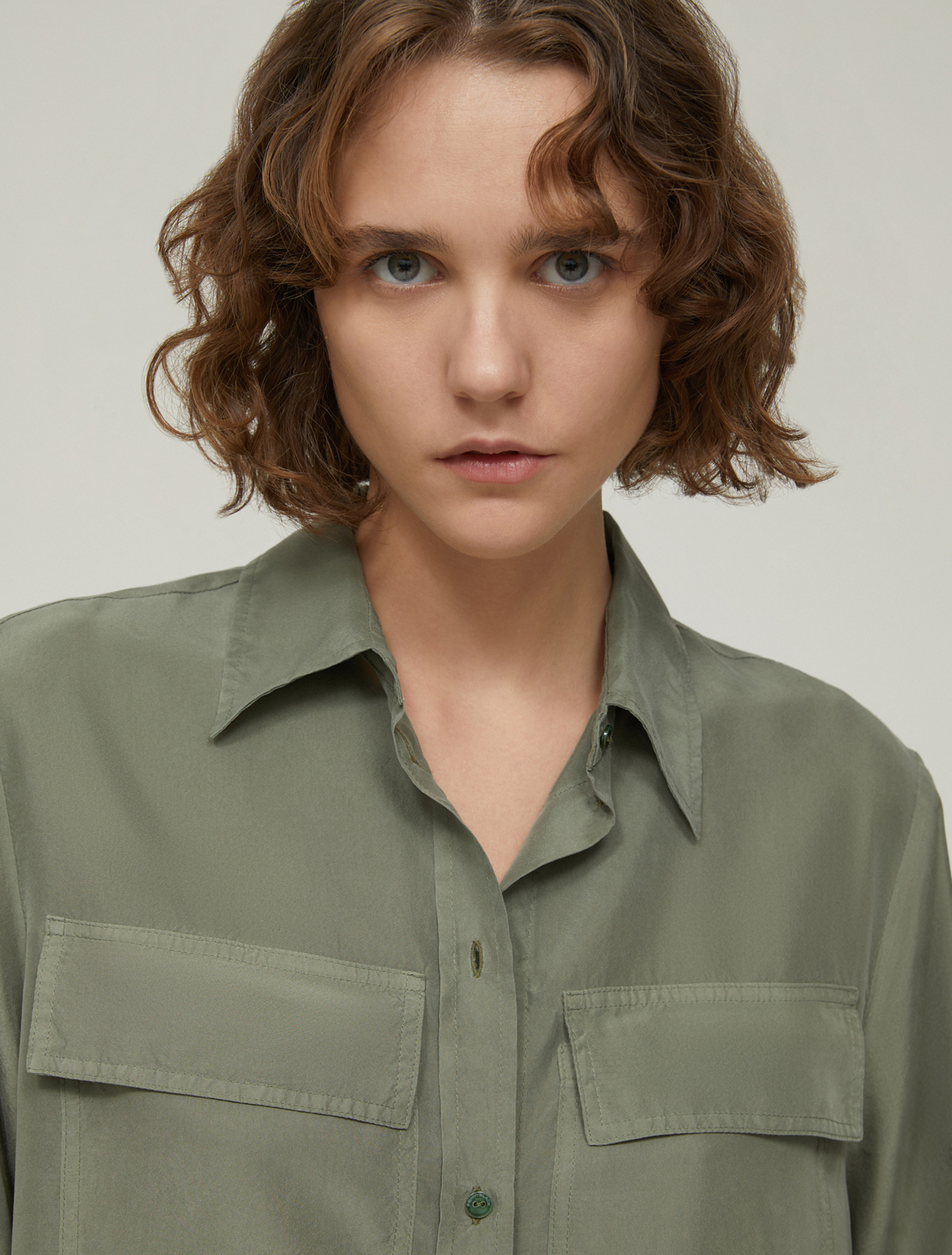 Silk Habotai shirt - KAKI - pennyblack