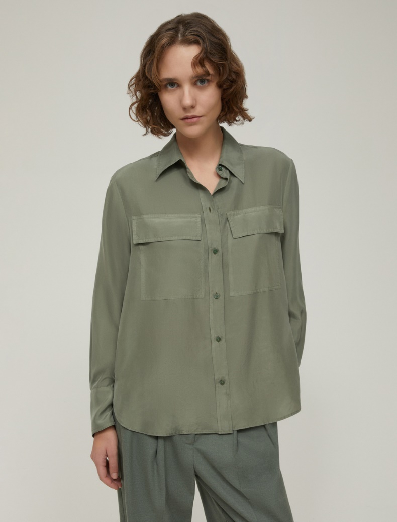 Silk Habotai shirt - KAKI - pennyblack