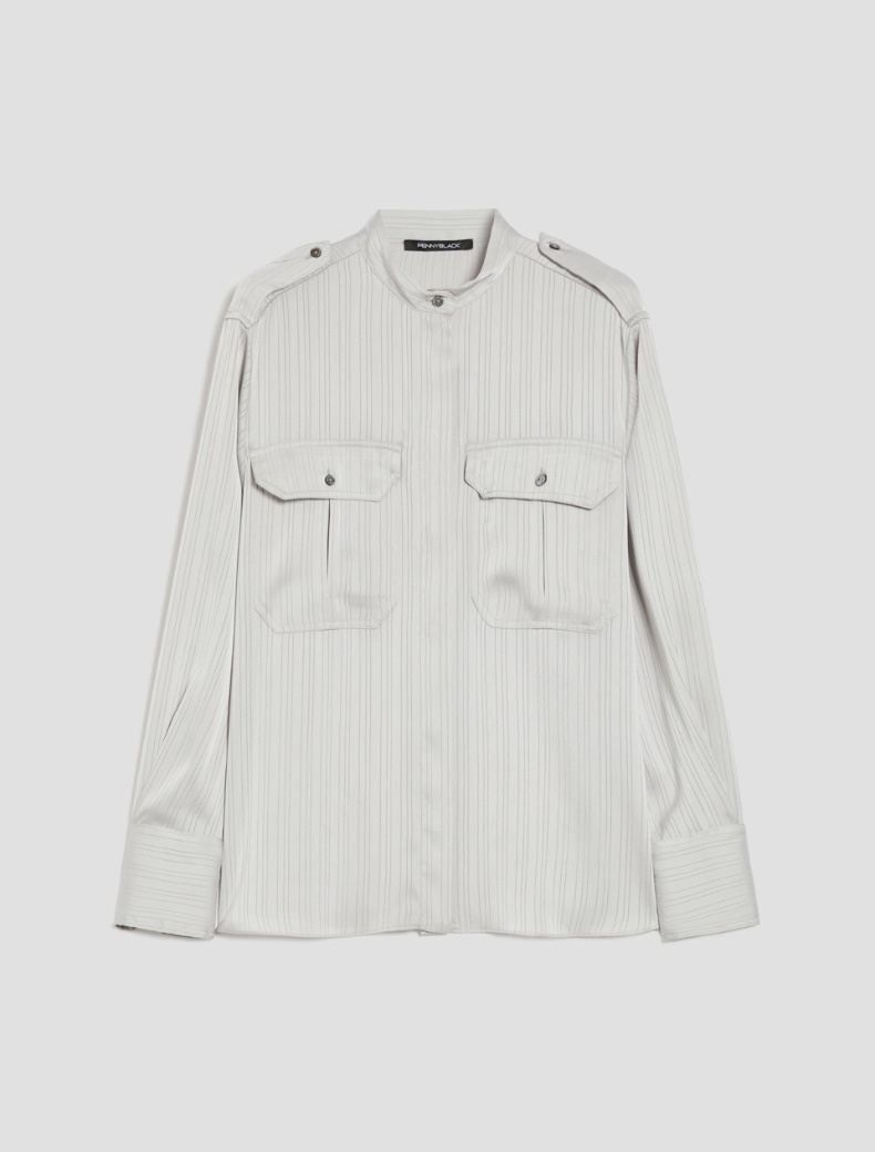 Stripe-textured satin shirt - GREY - pennyblack