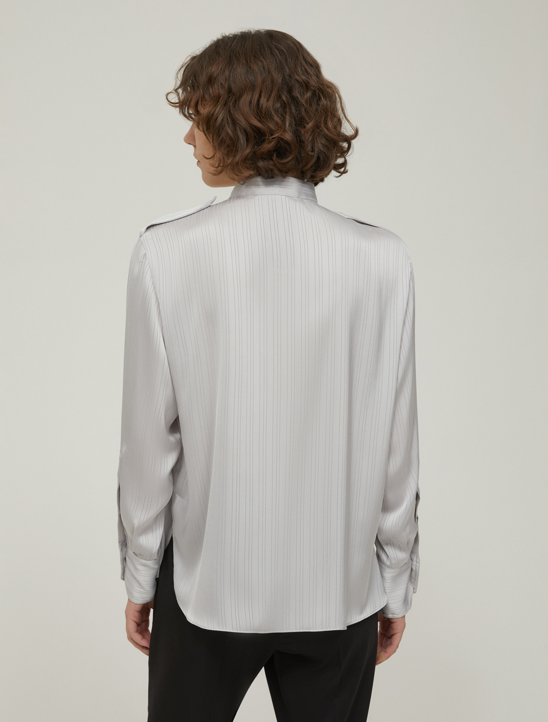 Stripe-textured satin shirt - GREY - pennyblack