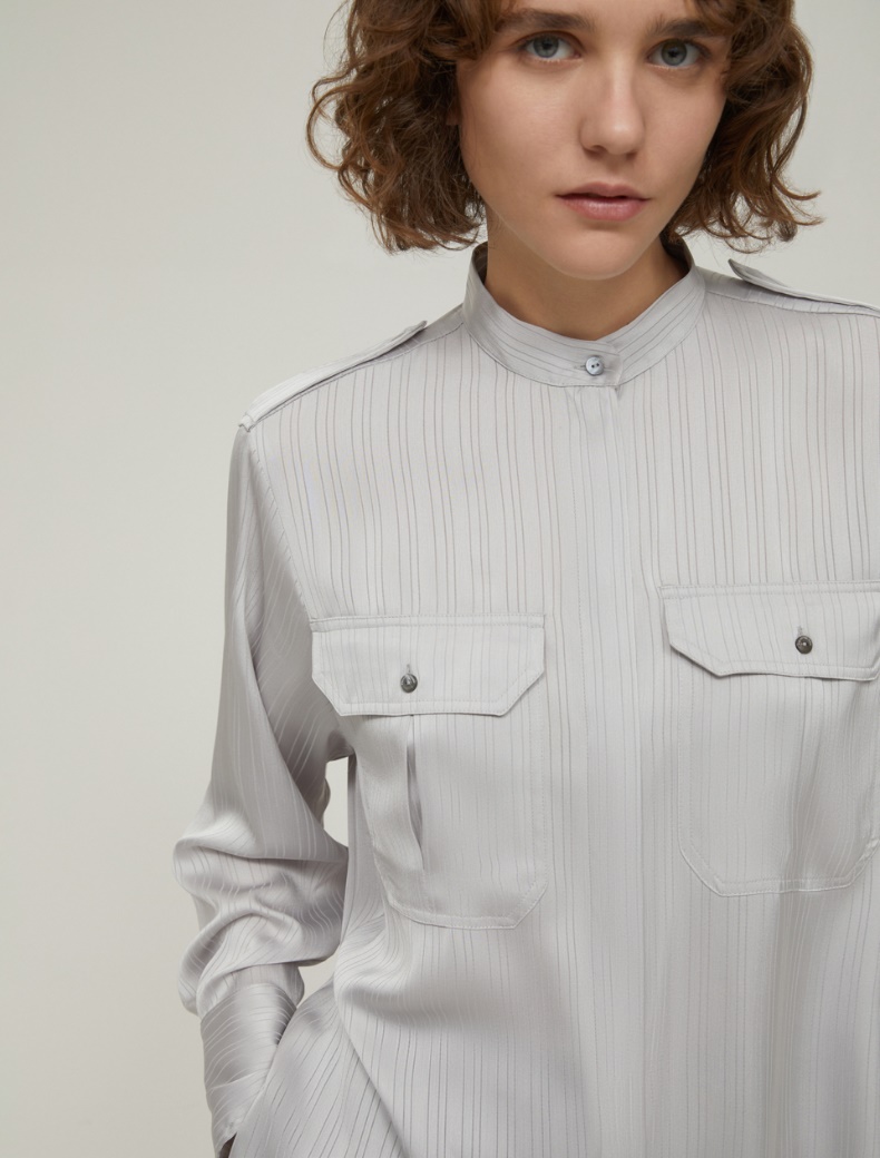 Stripe-textured satin shirt - GREY - pennyblack