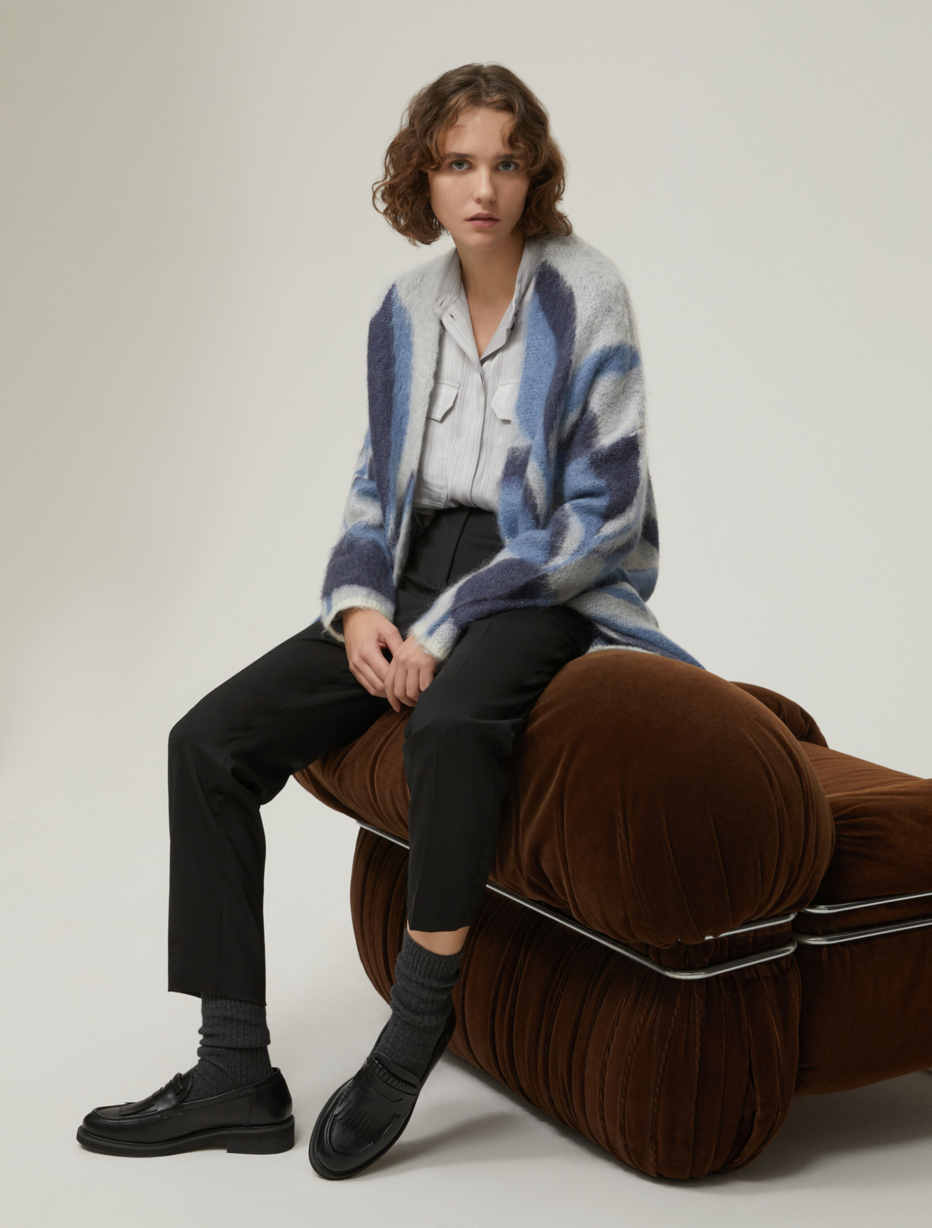 Stripe-textured satin shirt - GREY - pennyblack