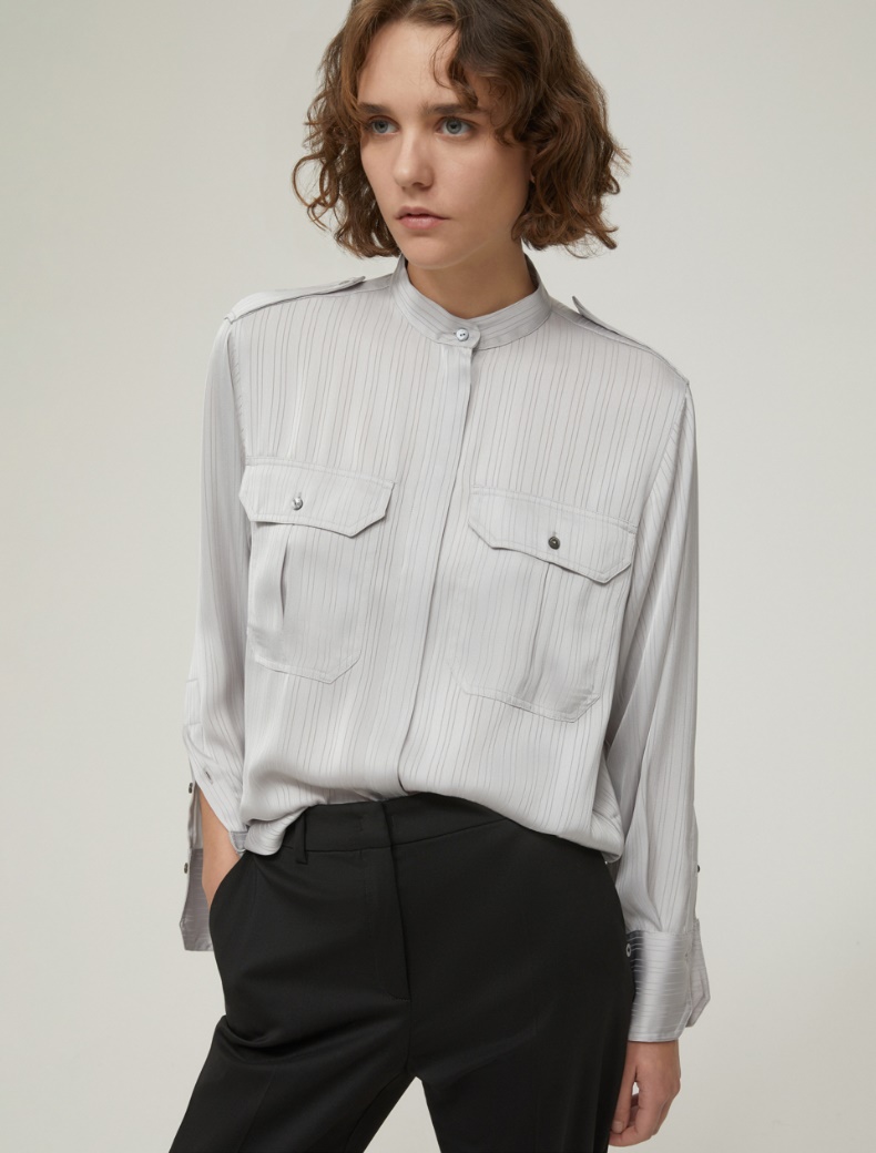 Stripe-textured satin shirt - GREY - pennyblack