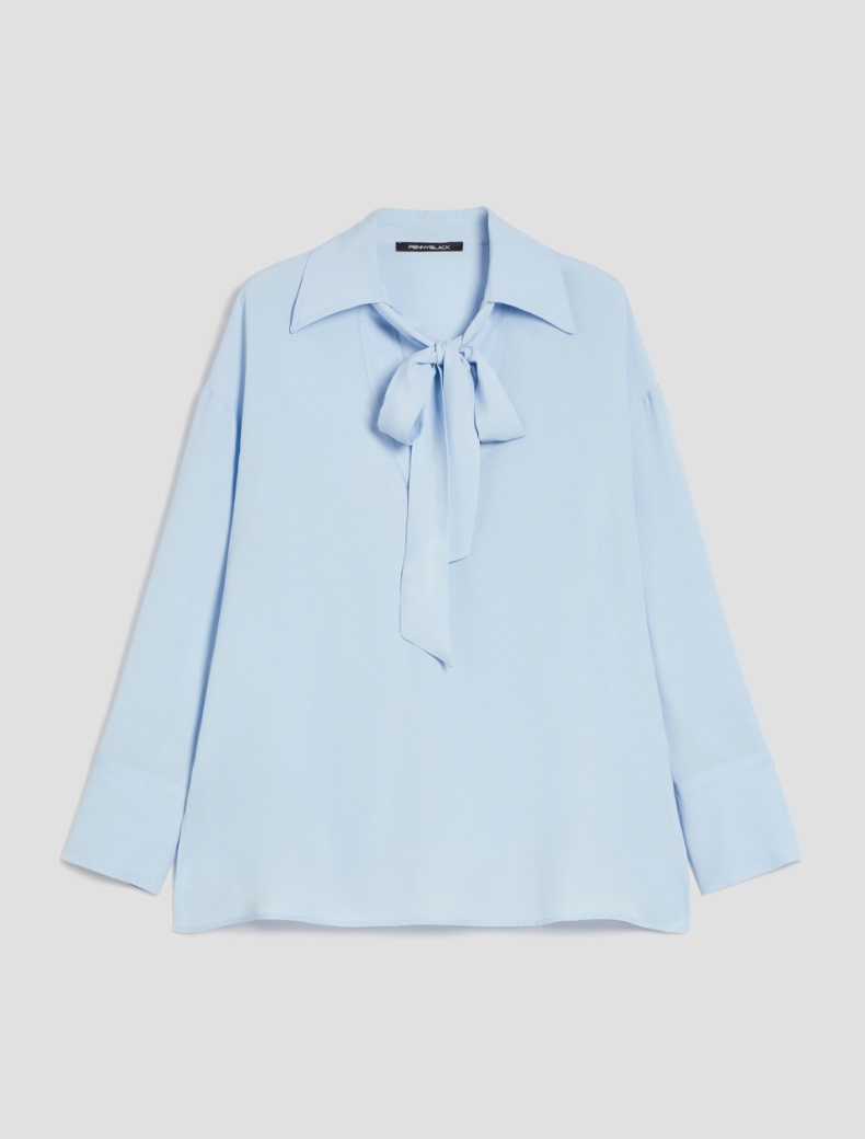 Crepe de chine polo blouse - LIGHT BLUE - pennyblack