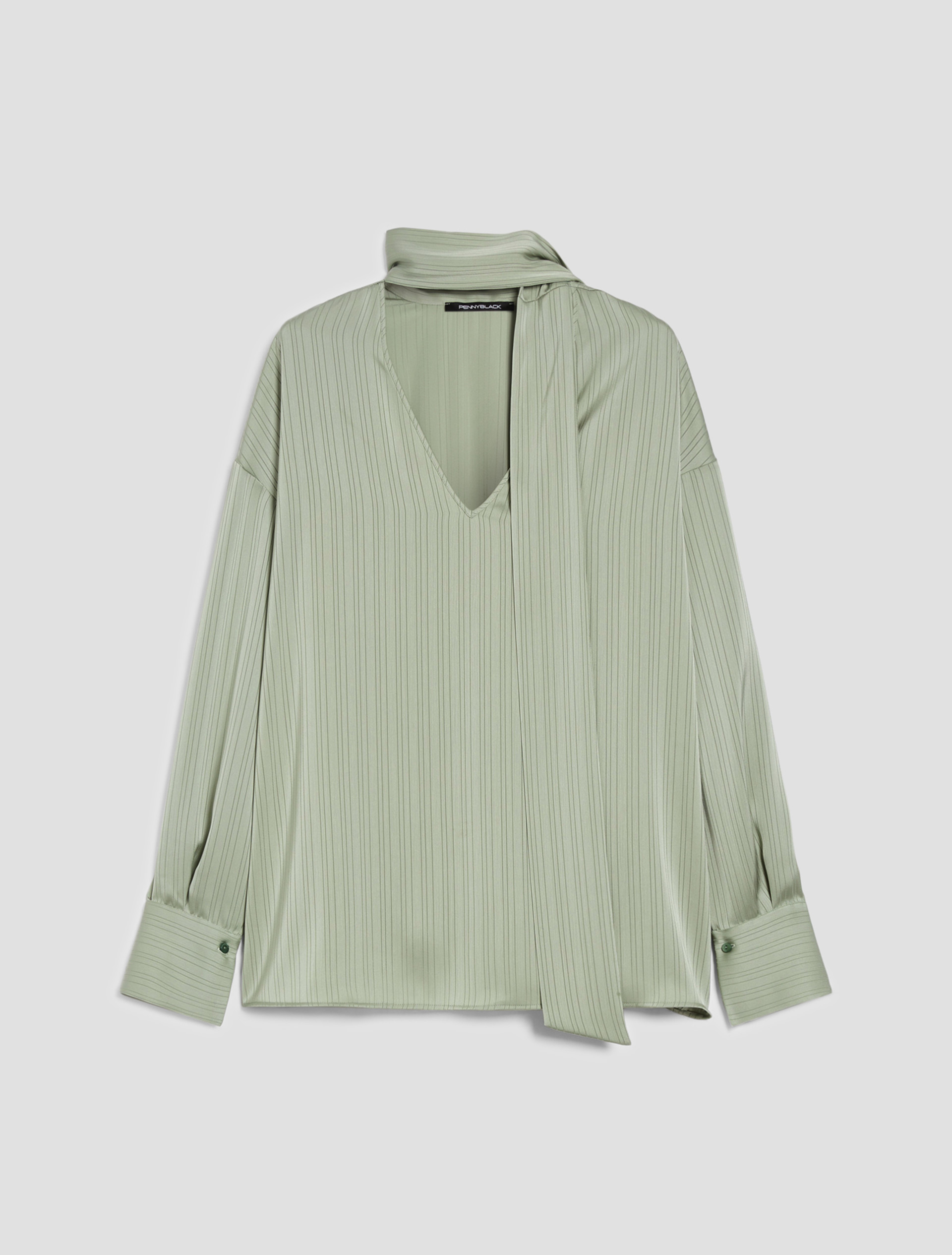 Stripe-textured satin blouse - SAGE - pennyblack