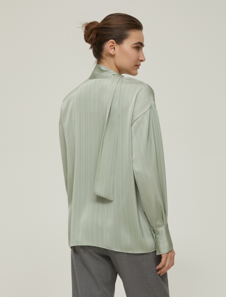 Stripe-textured satin blouse - SAGE - pennyblack