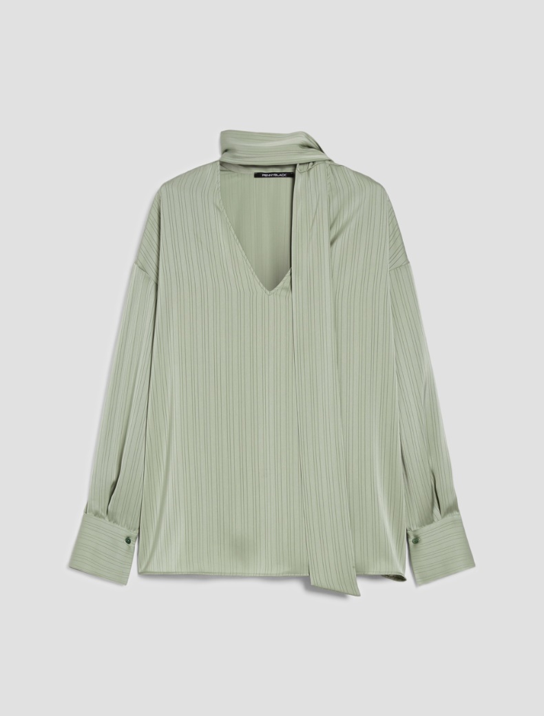 Stripe-textured satin blouse - SAGE - pennyblack