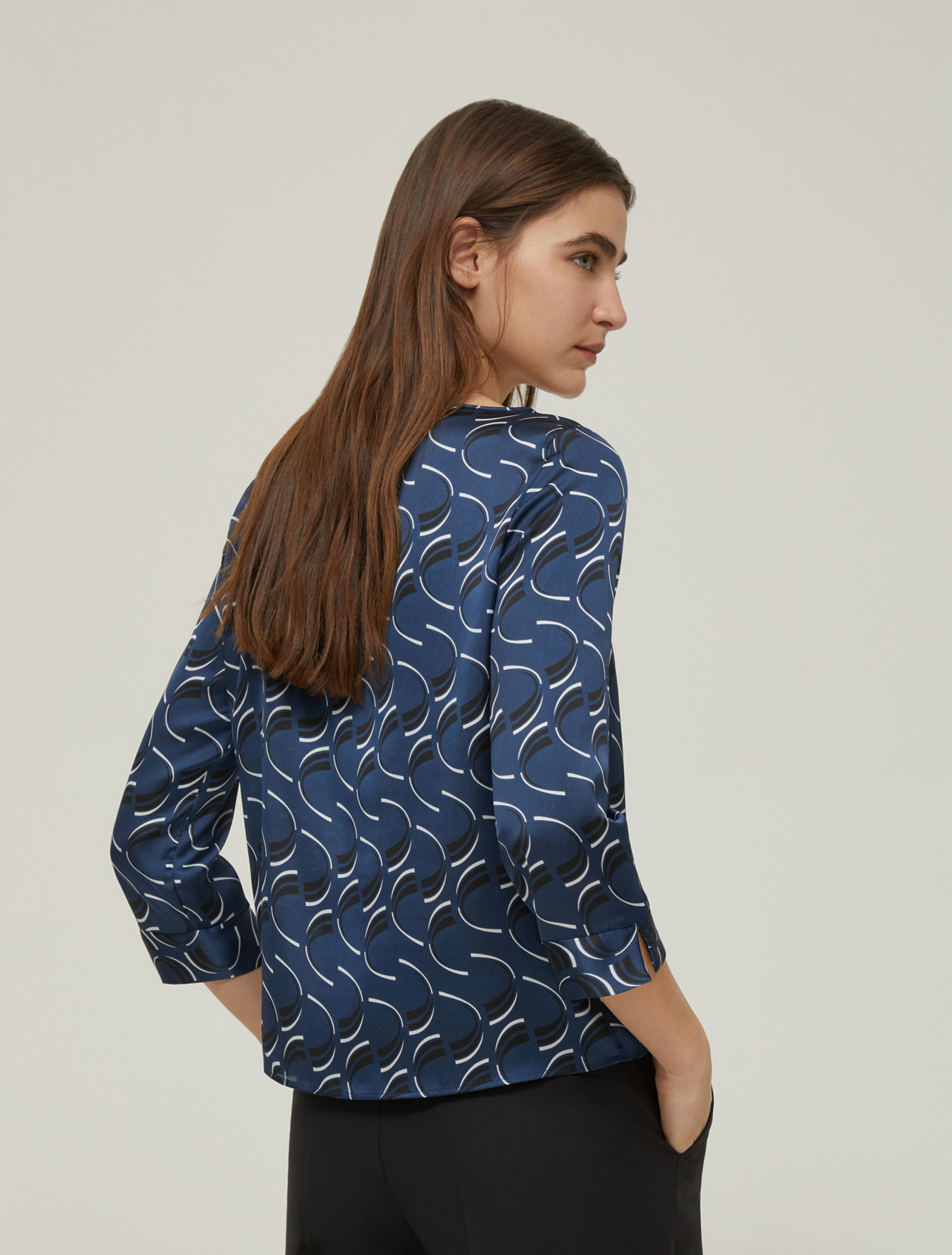 Patterned satin blouse - NAVY - pennyblack