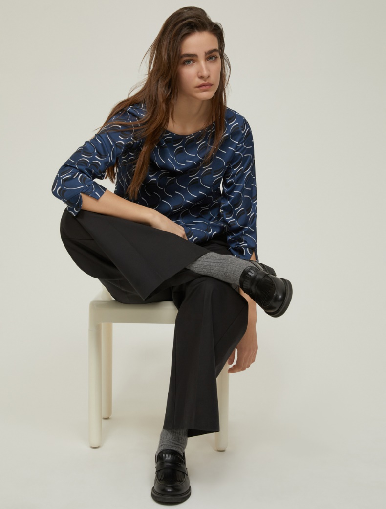 Patterned satin blouse - NAVY - pennyblack