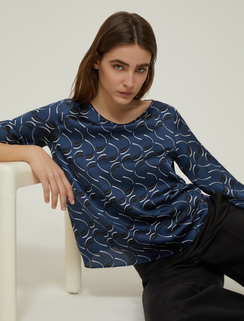 Patterned satin blouse - NAVY - pennyblack