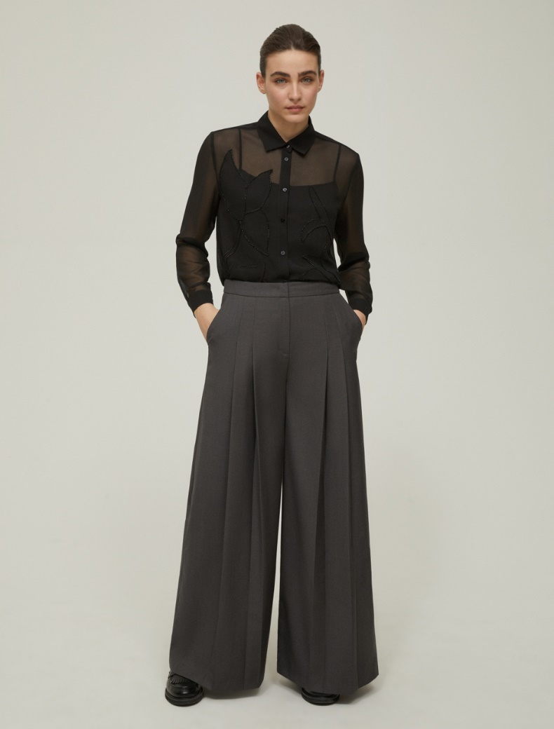 Wide-fit double-pleat trousers - GREY - pennyblack