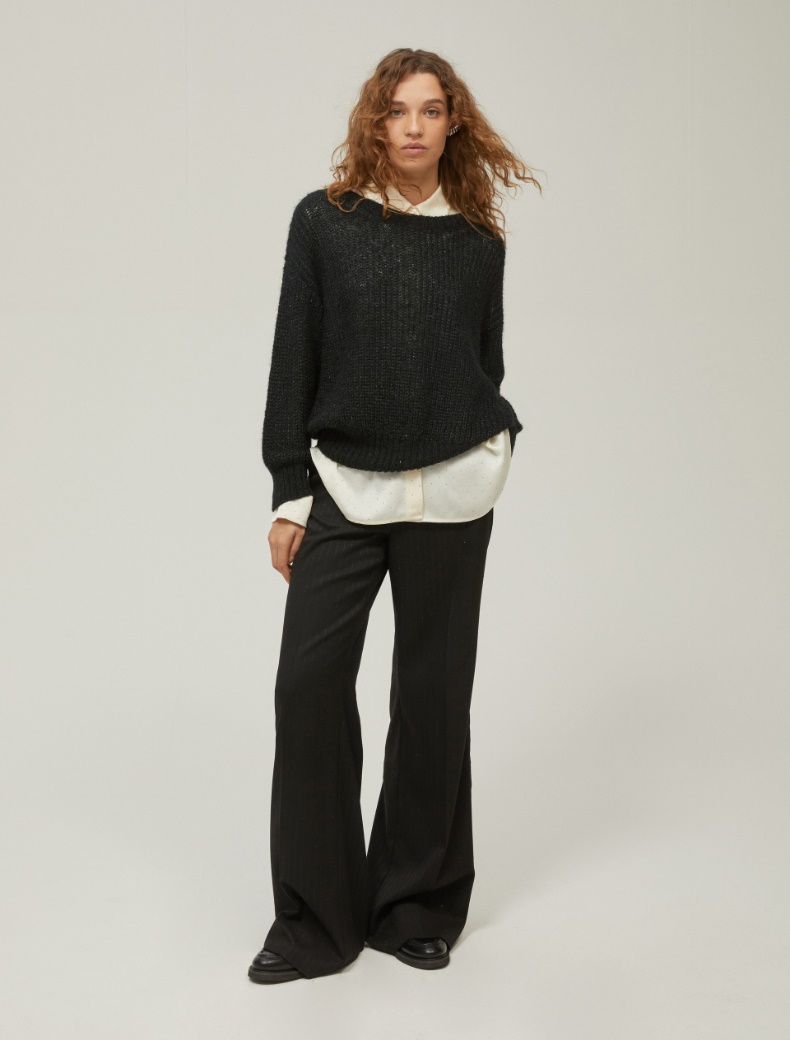 Sequin-adorned pinstripe trousers - BLACK - pennyblack