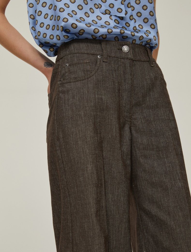 Wide-leg denim-effect trousers - BROWN - pennyblack